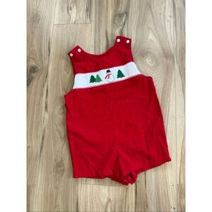 Vintage 90s Betti Terrell by Johnston 4T Embroidered Smocked Christmas Red Cordu